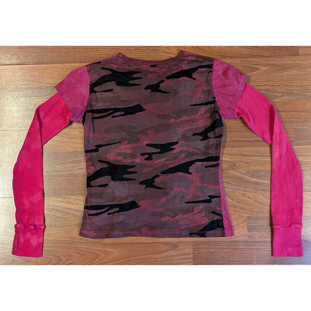Y2K Grail Pink Camo Layered Long Sleeve Thermal Top Roses USA Made M - Picture 6 of 7